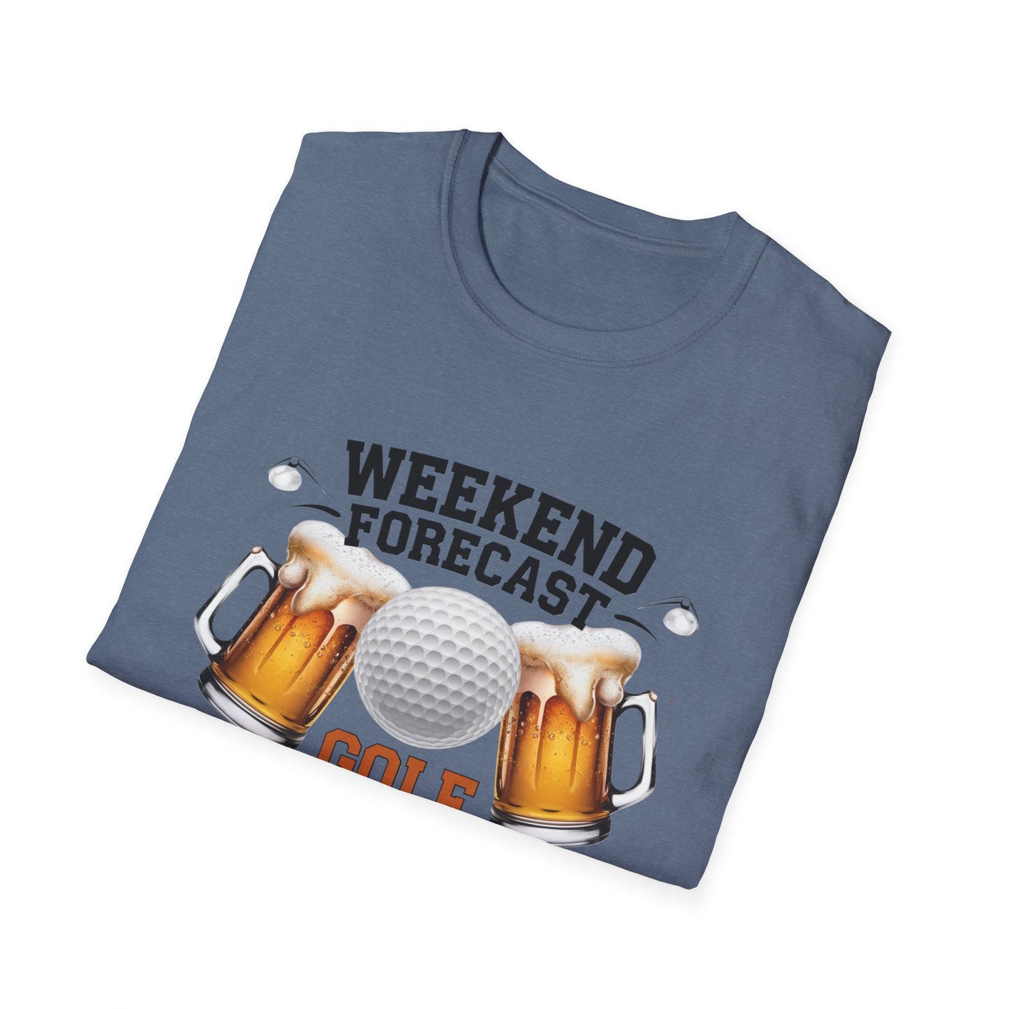 Weekend Forecast Golf Drinking T-Shirt | Unisex Softstyle Tee for Golf Lovers