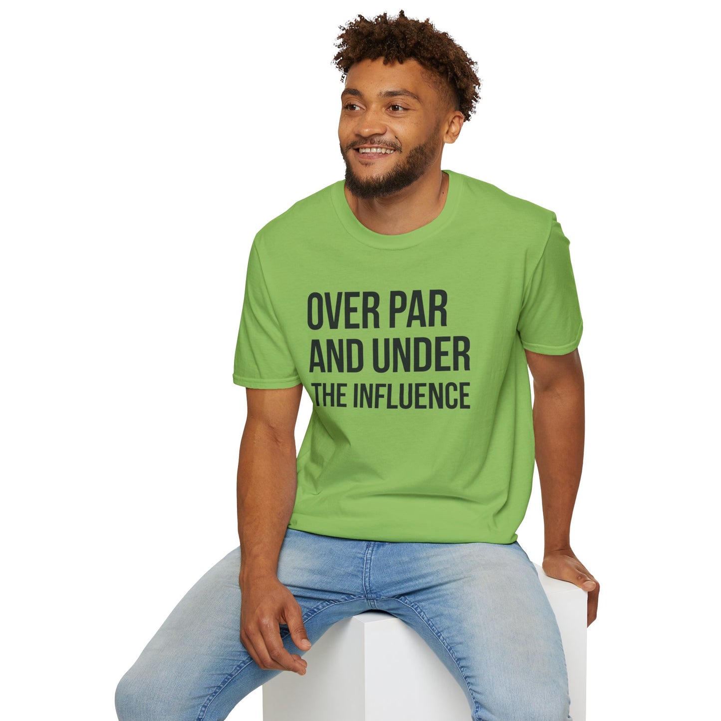Over Par and Under the Influence Unisex Softstyle T-Shirt - Perfect for Golf Lovers and Party Enthusiasts