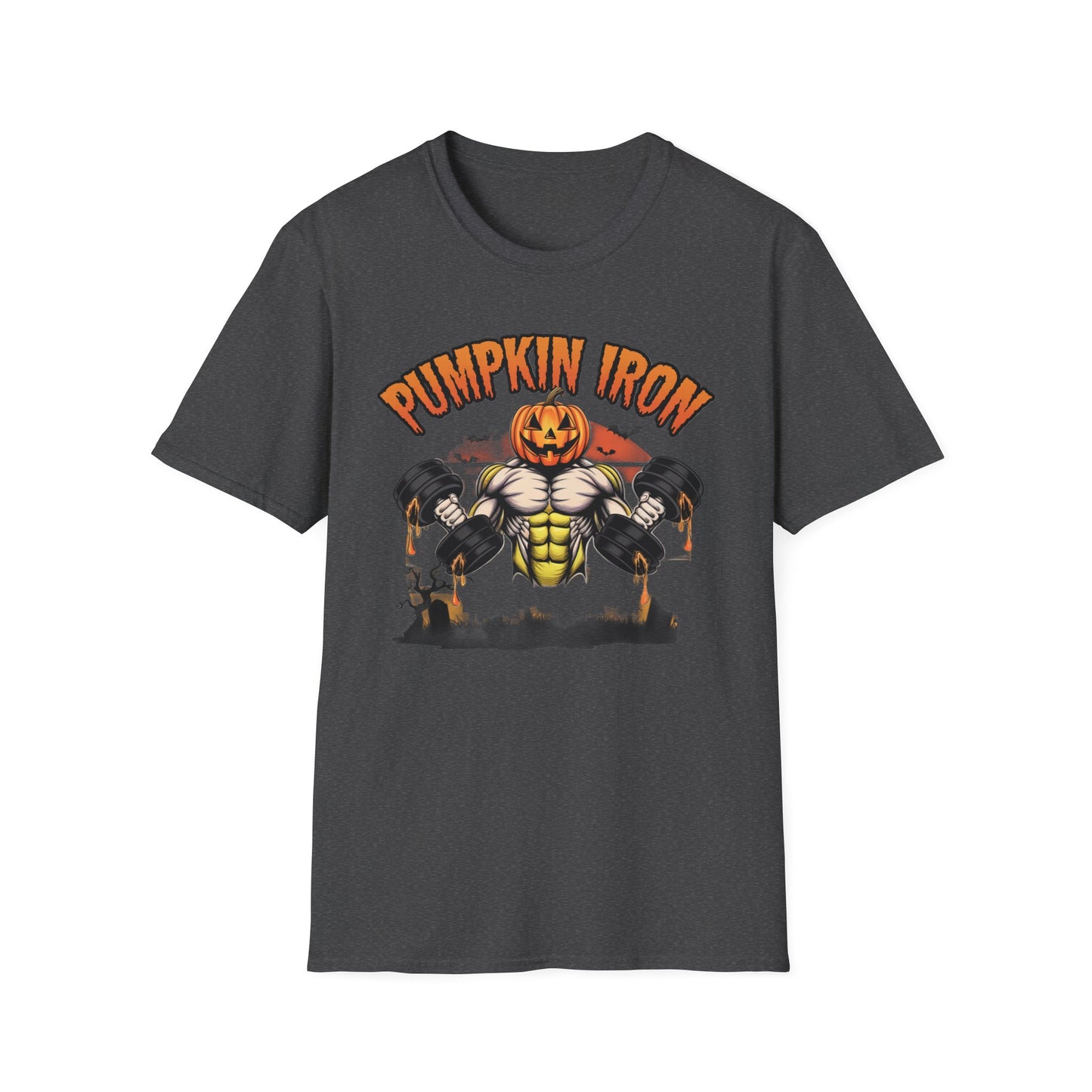 Halloween Pumpkin Iron Gym T-Shirt, Funny Fall Workout Top, Unisex Fitness Apparel, Spooky Season Gift, October Gym Shirt
