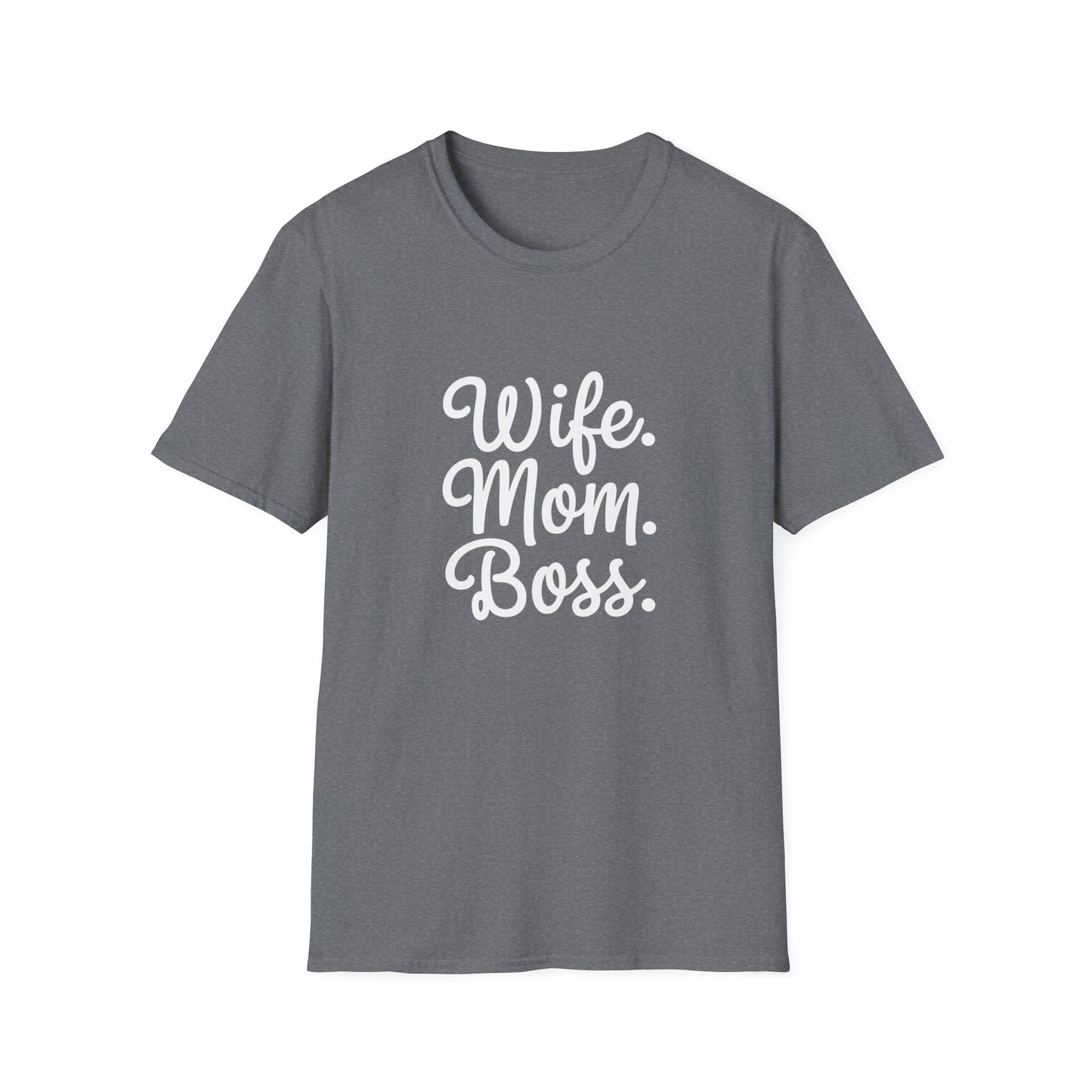 Wife Mom Boss T-Shirt | Unisex Softstyle Tee for Empowered Moms | Gift for Mother's Day, Birthday, Casual Wear, Everyday Life