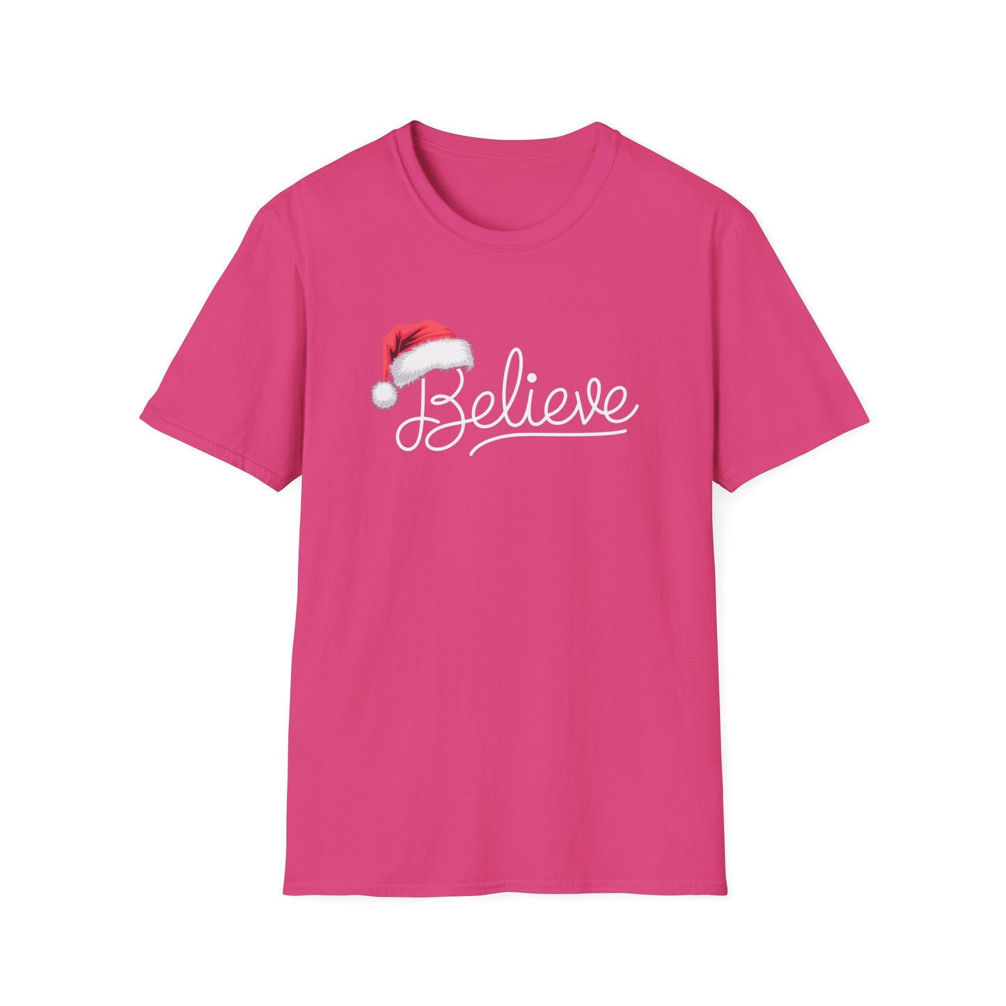 Believe Holiday T-Shirt, Unisex Christmas Tee, Santa Hat Apparel, Festive Graphic Tee, Gift for Him/Her, Holiday Celebrations