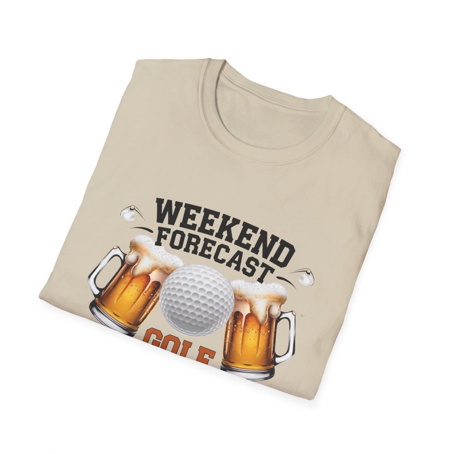 Weekend Forecast Golf Drinking T-Shirt | Unisex Softstyle Tee for Golf Lovers