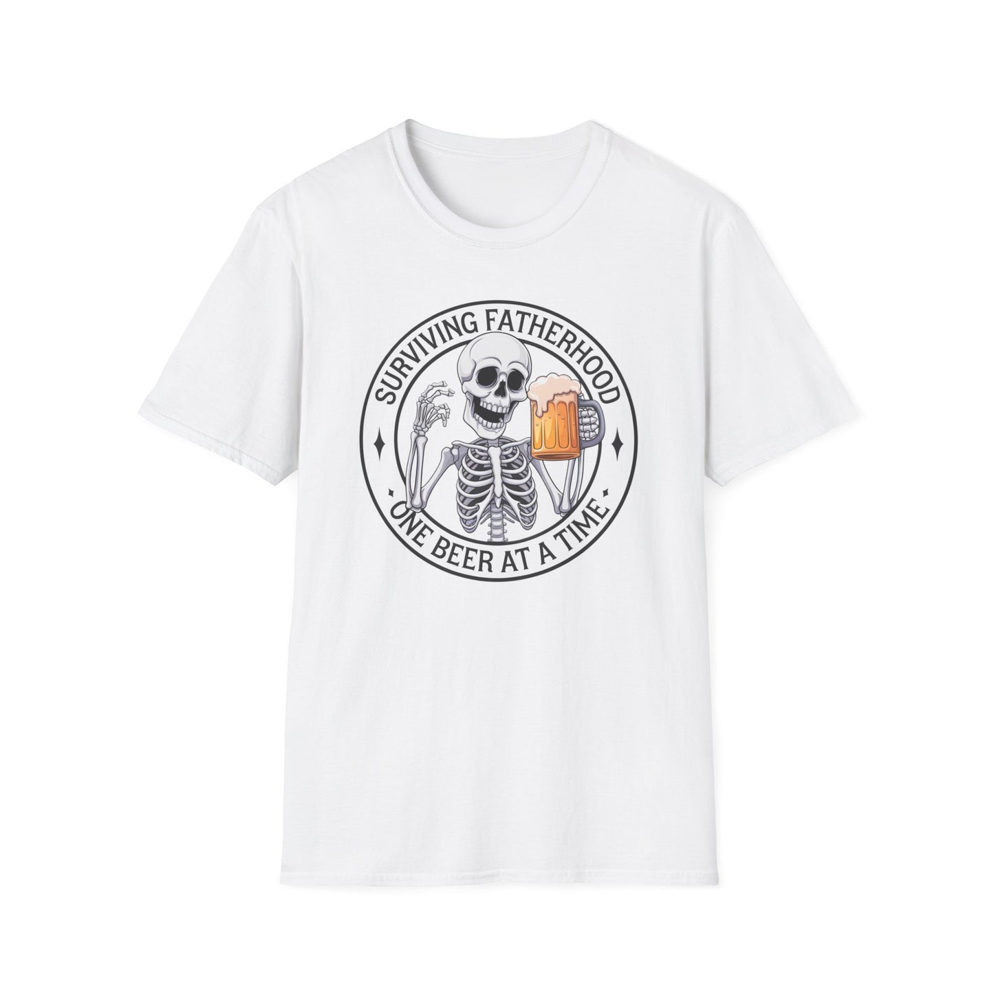 Surviving Fatherhood T-Shirt - Funny Gift for Dads, Halloween, Father's Day, Birthday, Skeleton Design