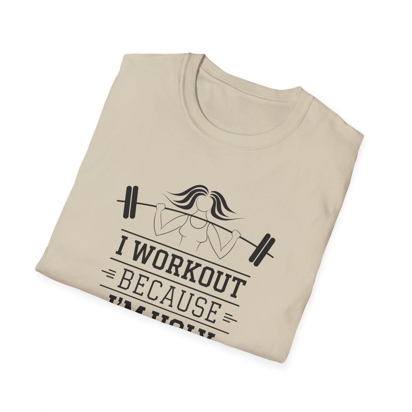Funny Workout T-Shirt - 'I Workout Because I'm Ugly' - Unisex Softstyle Tee