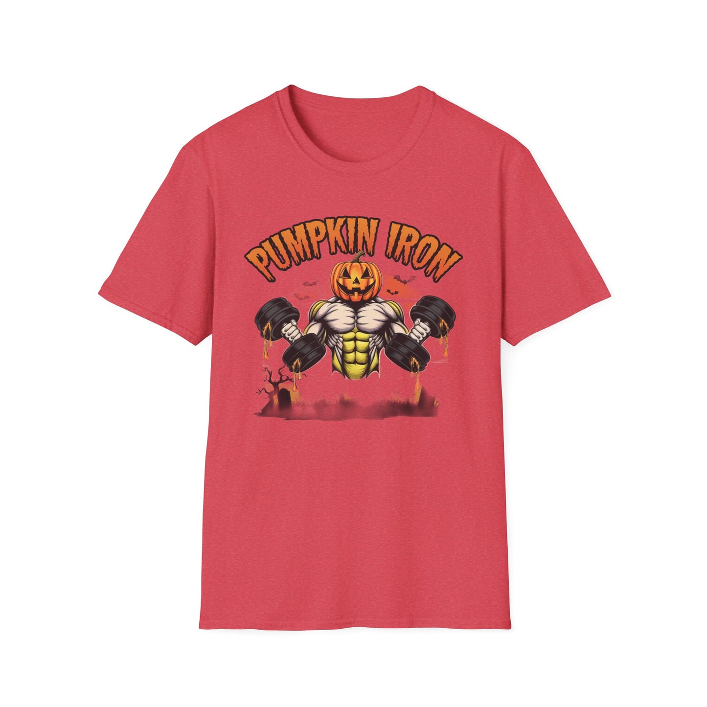 Halloween Pumpkin Iron Gym T-Shirt, Funny Fall Workout Top, Unisex Fitness Apparel, Spooky Season Gift, October Gym Shirt