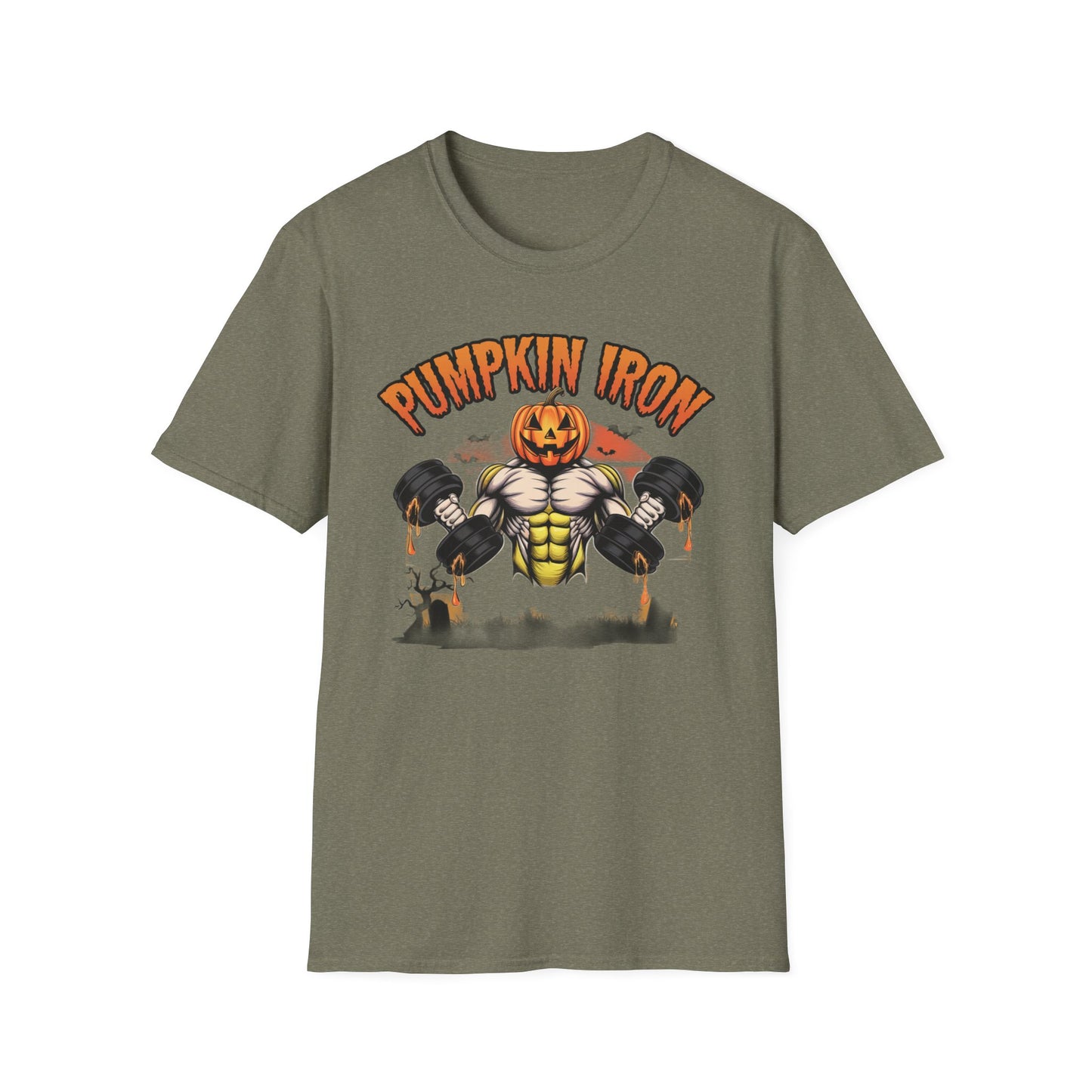 Halloween Pumpkin Iron Gym T-Shirt, Funny Fall Workout Top, Unisex Fitness Apparel, Spooky Season Gift, October Gym Shirt