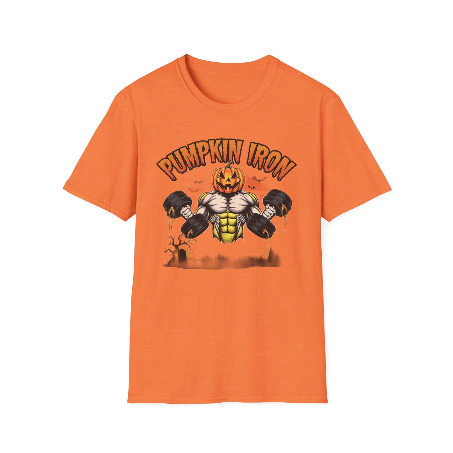 Halloween Pumpkin Iron Gym T-Shirt, Funny Fall Workout Top, Unisex Fitness Apparel, Spooky Season Gift, October Gym Shirt
