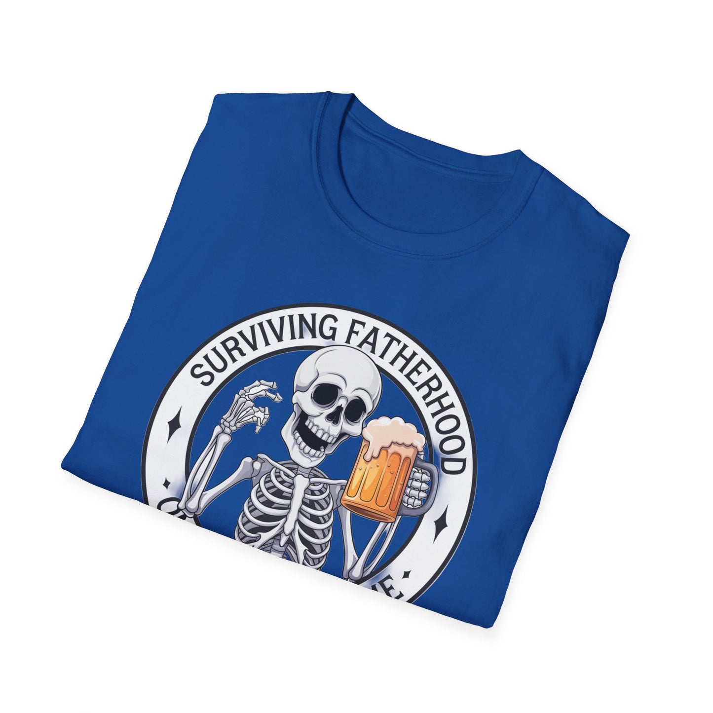 Surviving Fatherhood T-Shirt - Funny Gift for Dads, Halloween, Father's Day, Birthday, Skeleton Design