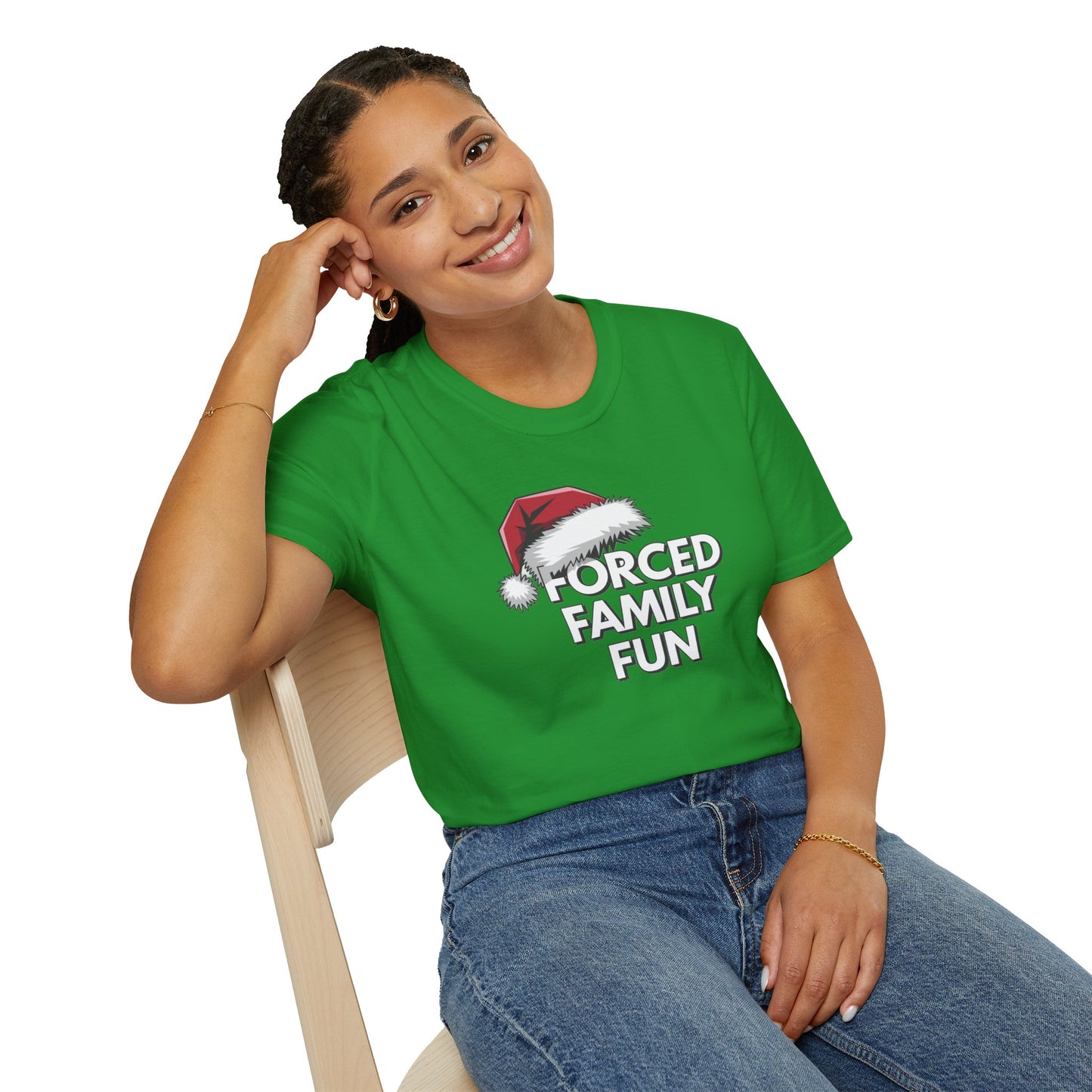Forced Family Fun T-Shirt | Unisex Holiday Tee, Christmas Gift, Family Reunion Wear, Funny Christmas Shirt, Softstyle Tee