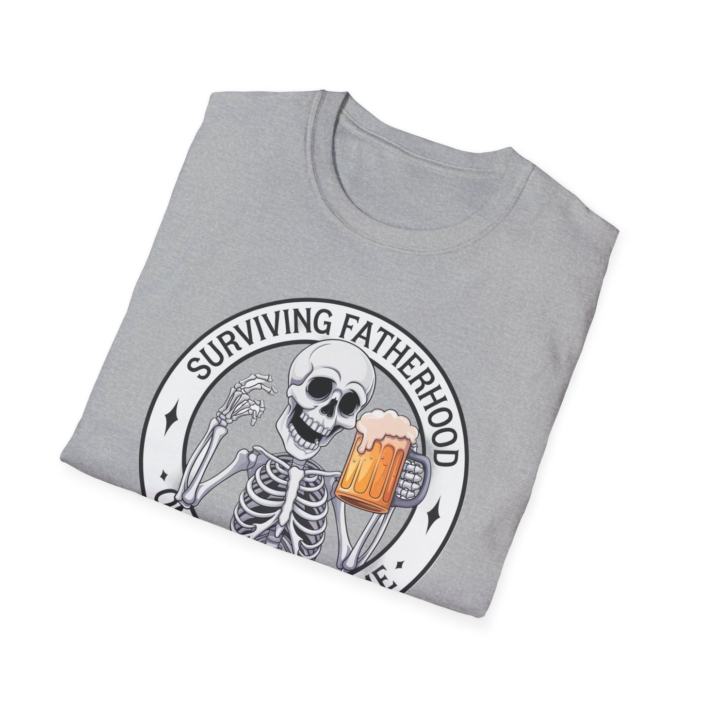 Surviving Fatherhood T-Shirt - Funny Gift for Dads, Halloween, Father's Day, Birthday, Skeleton Design