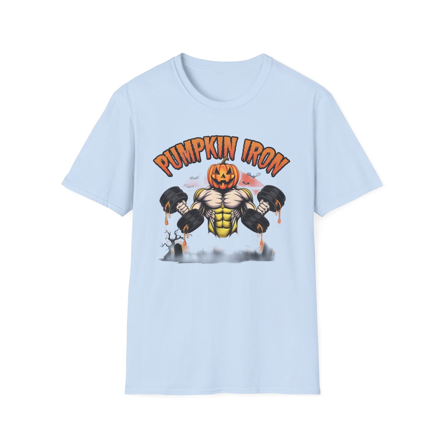 Halloween Pumpkin Iron Gym T-Shirt, Funny Fall Workout Top, Unisex Fitness Apparel, Spooky Season Gift, October Gym Shirt