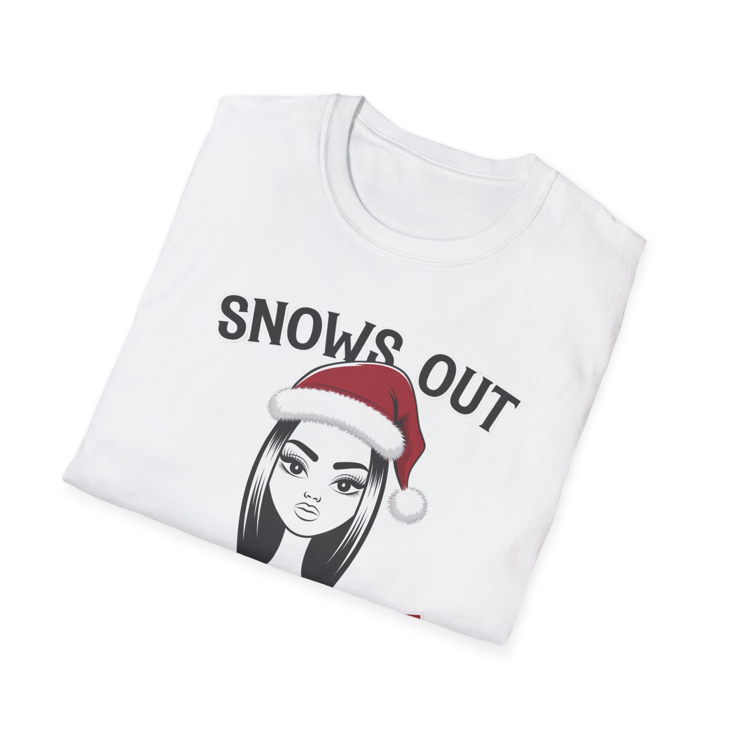 Unisex Holiday T-Shirt - "Snows Out, Hoes Out" - Funny Christmas Top, Winter Party Apparel, Gift for Friends, Casual Wear