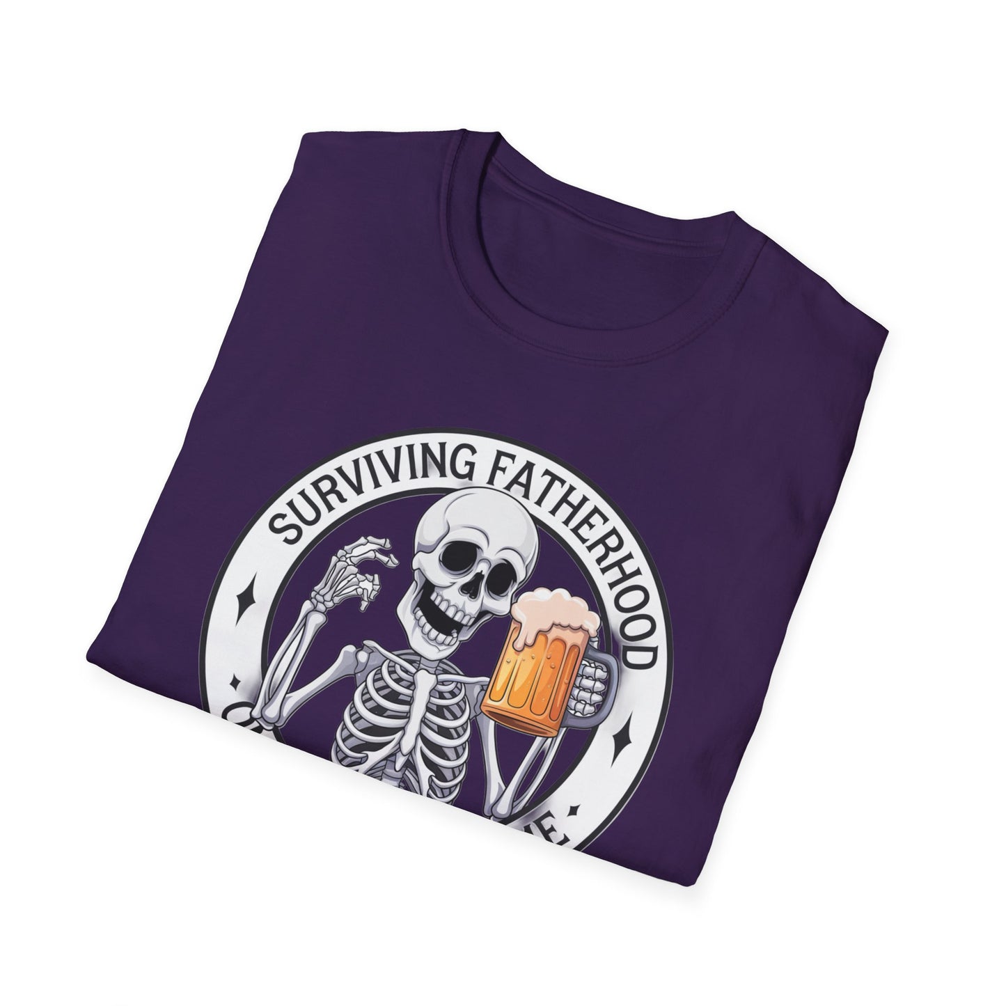 Surviving Fatherhood T-Shirt - Funny Gift for Dads, Halloween, Father's Day, Birthday, Skeleton Design