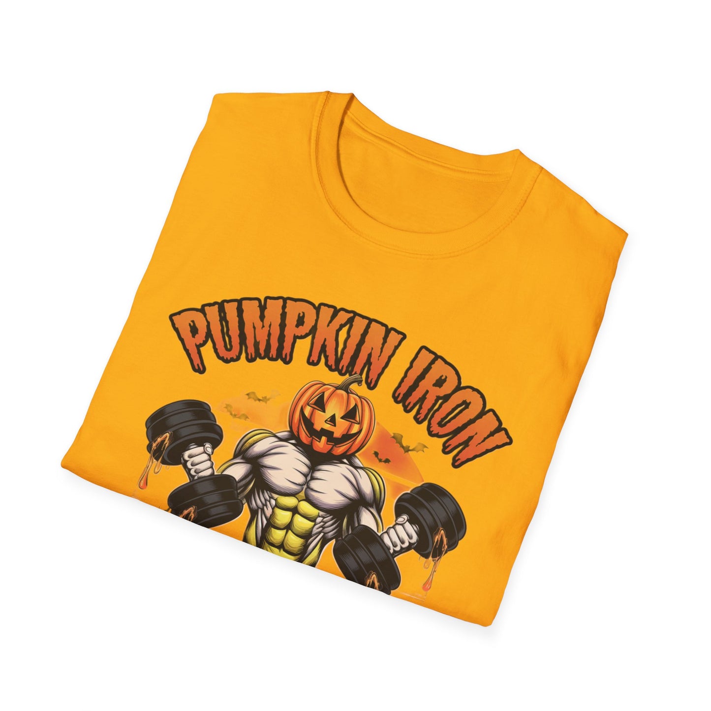 Halloween Pumpkin Iron Gym T-Shirt, Funny Fall Workout Top, Unisex Fitness Apparel, Spooky Season Gift, October Gym Shirt
