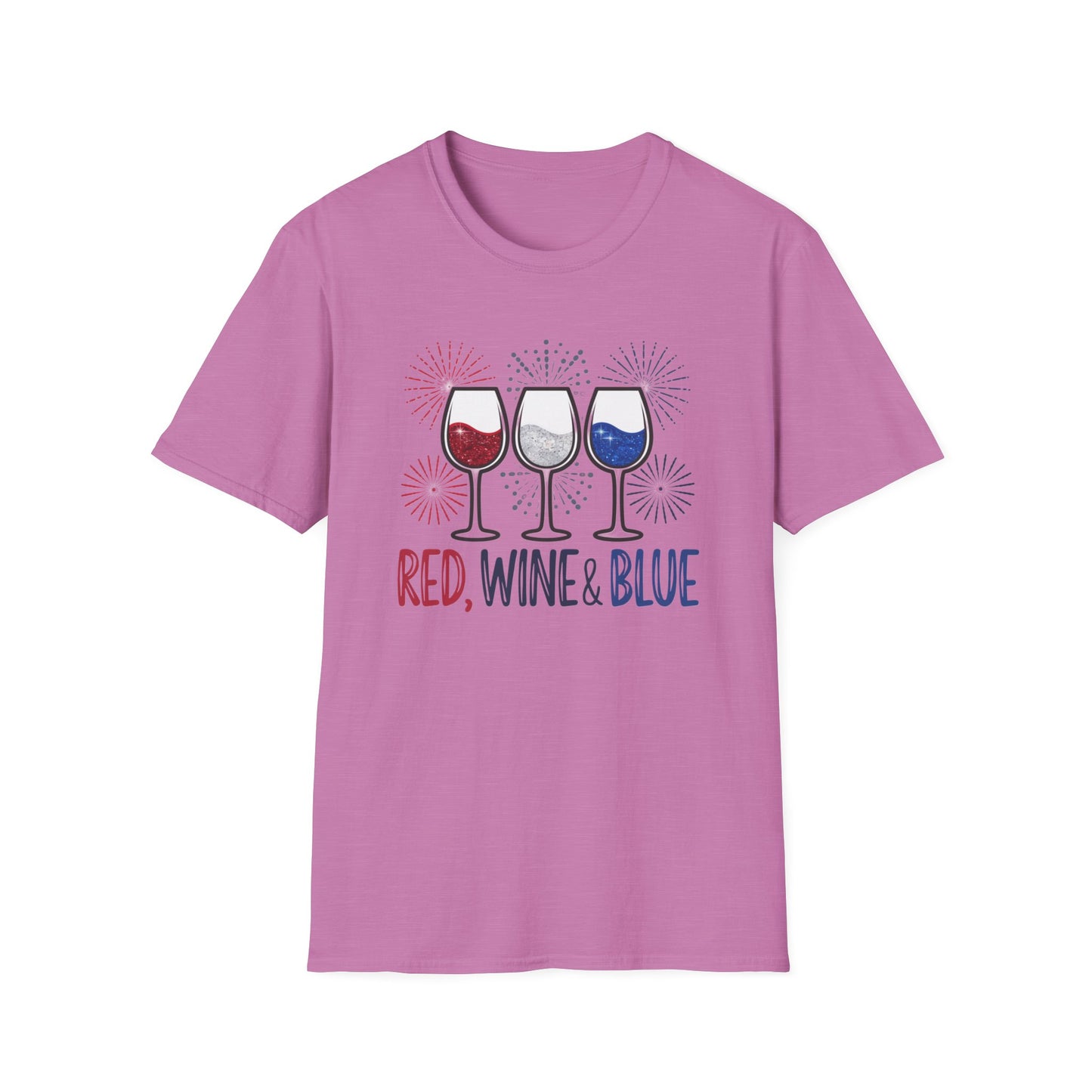 Red, Wine & Blue Unisex Softstyle T-Shirt, Summer BBQ, Fourth of July, Wine Lovers Gift, Patriotic Outfit, Casual Wear