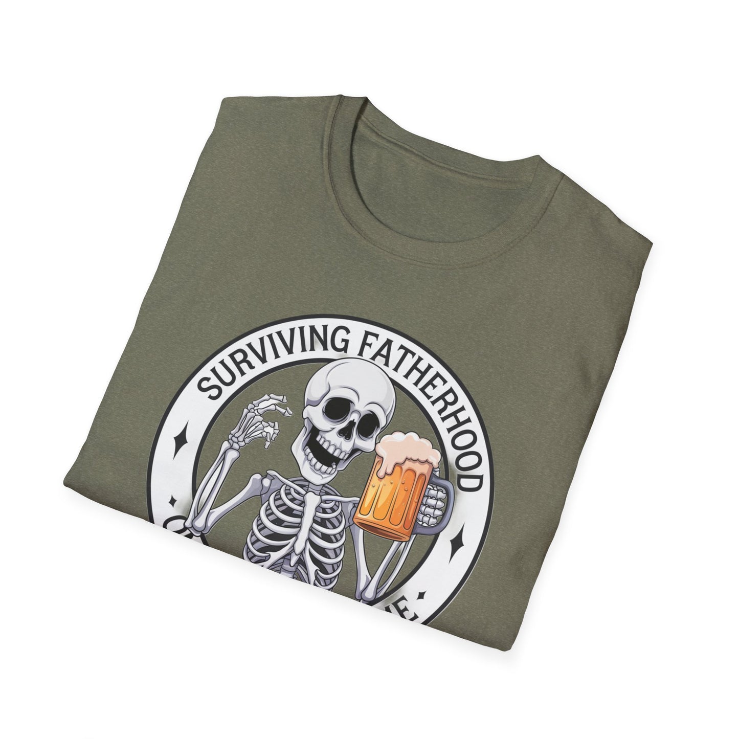 Surviving Fatherhood T-Shirt - Funny Gift for Dads, Halloween, Father's Day, Birthday, Skeleton Design