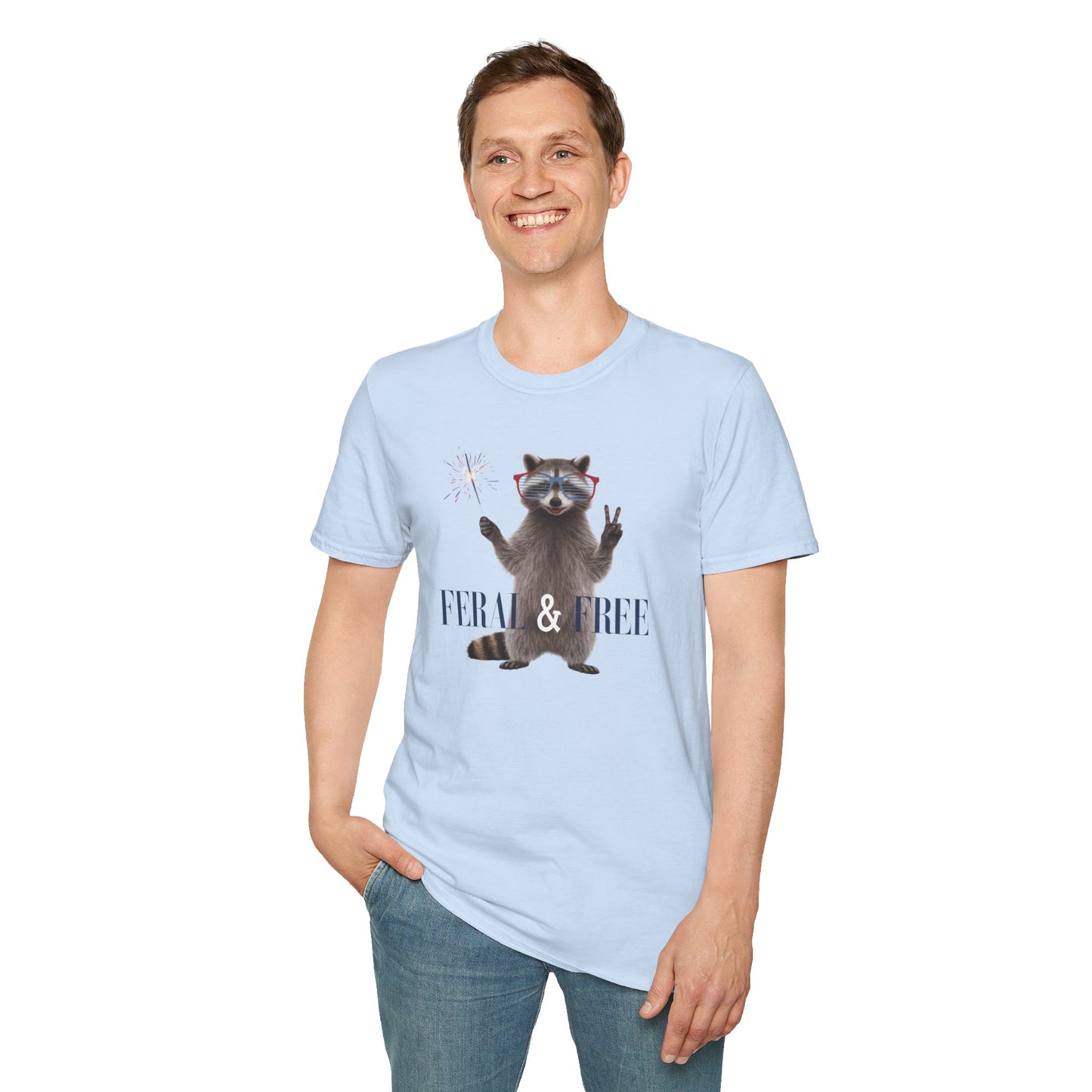 Feral & Free Raccoon Unisex Softstyle T-Shirt - Fun & Quirky Graphic Tee