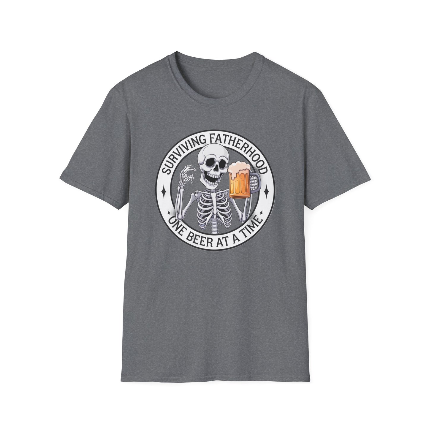 Surviving Fatherhood T-Shirt - Funny Gift for Dads, Halloween, Father's Day, Birthday, Skeleton Design