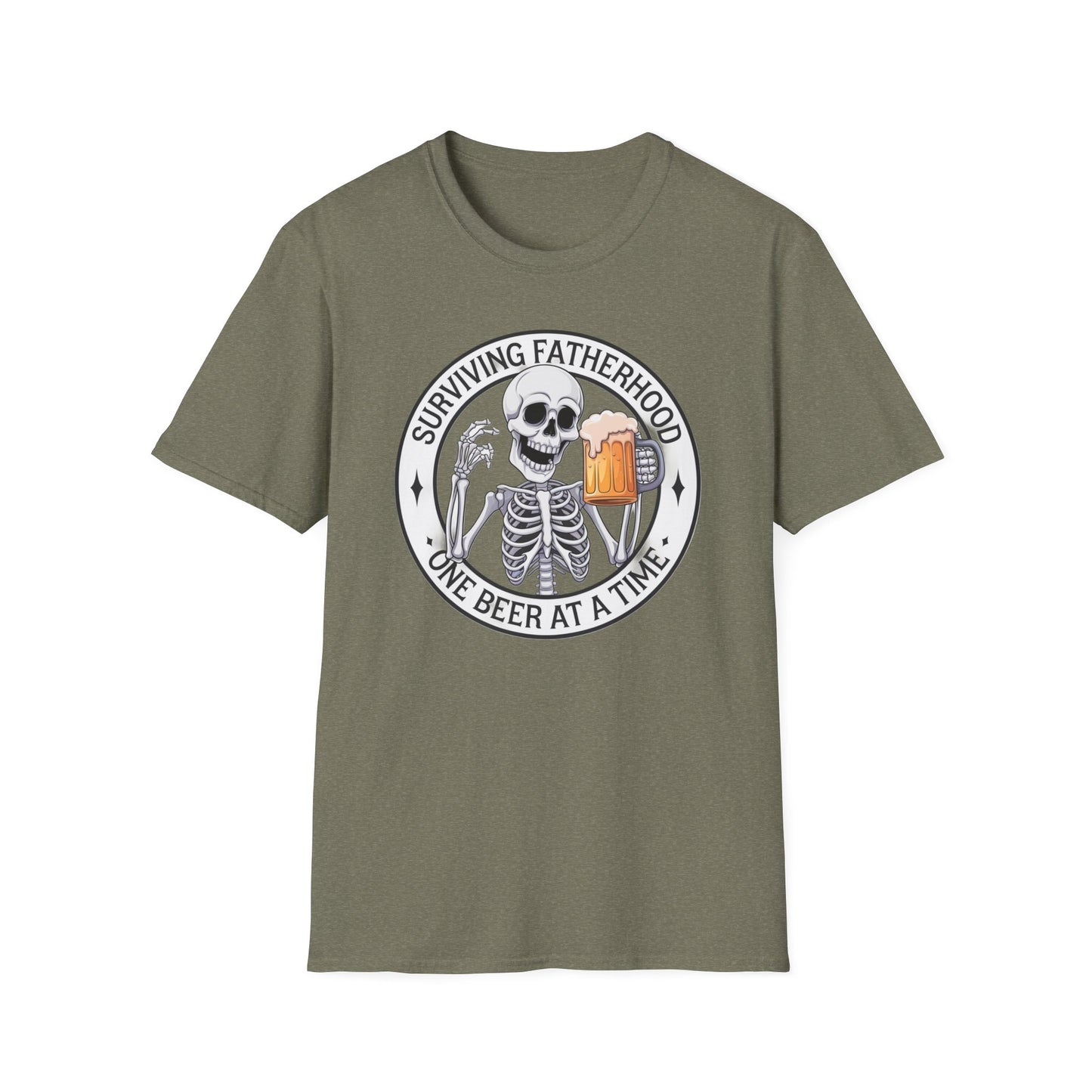Surviving Fatherhood T-Shirt - Funny Gift for Dads, Halloween, Father's Day, Birthday, Skeleton Design