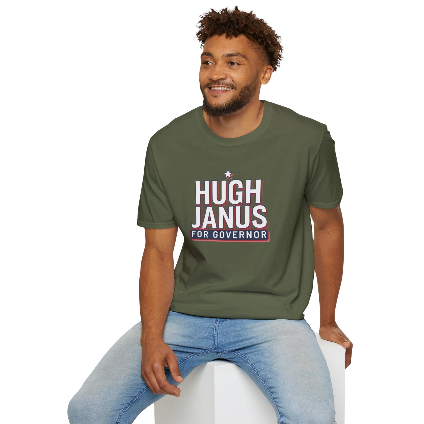 Funny Political T-Shirt - Hugh Janus for Governor, Unisex Softstyle Tee, Election Campaign Shirt, Gift for Voters, Political Humor Top