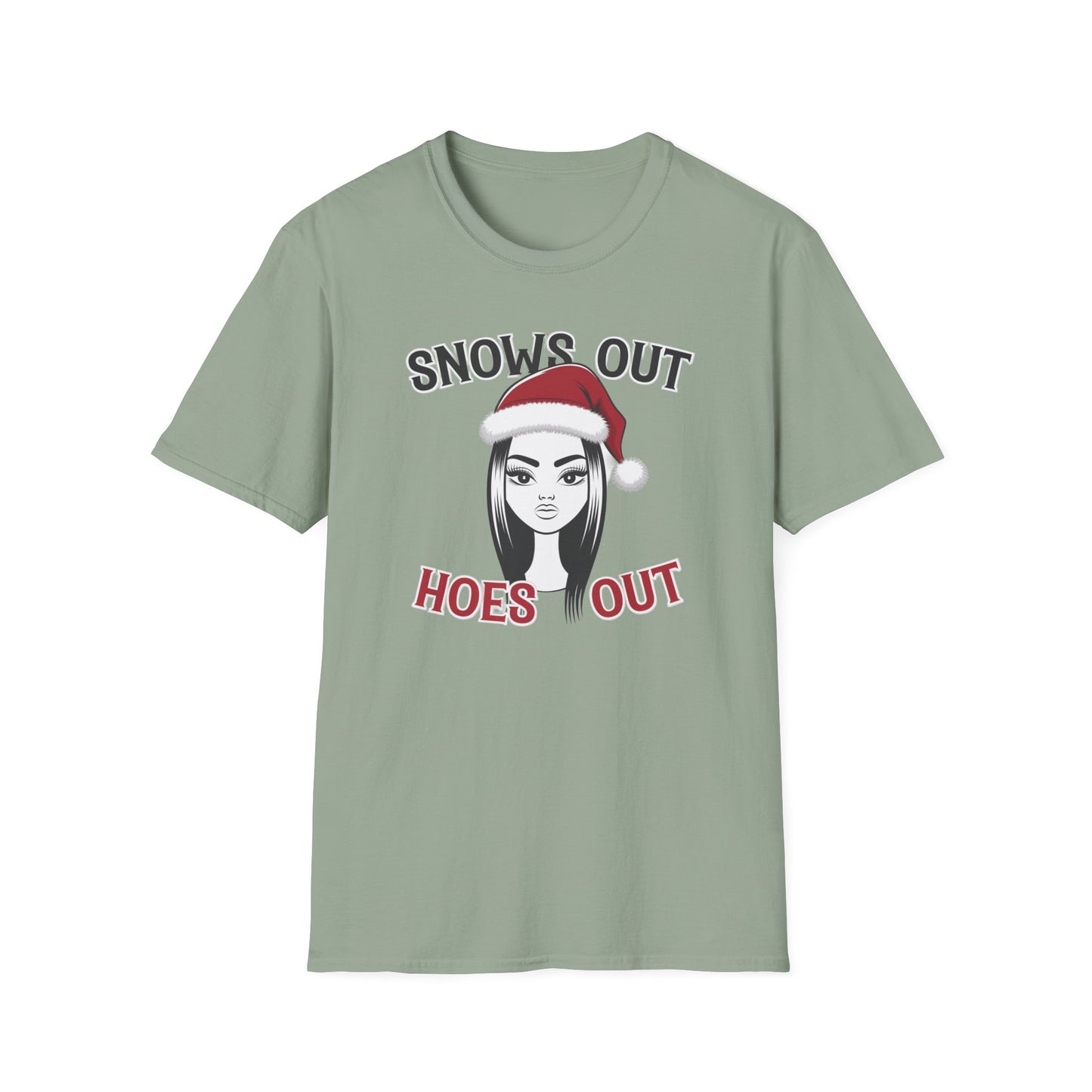 Unisex Holiday T-Shirt - "Snows Out, Hoes Out" - Funny Christmas Top, Winter Party Apparel, Gift for Friends, Casual Wear