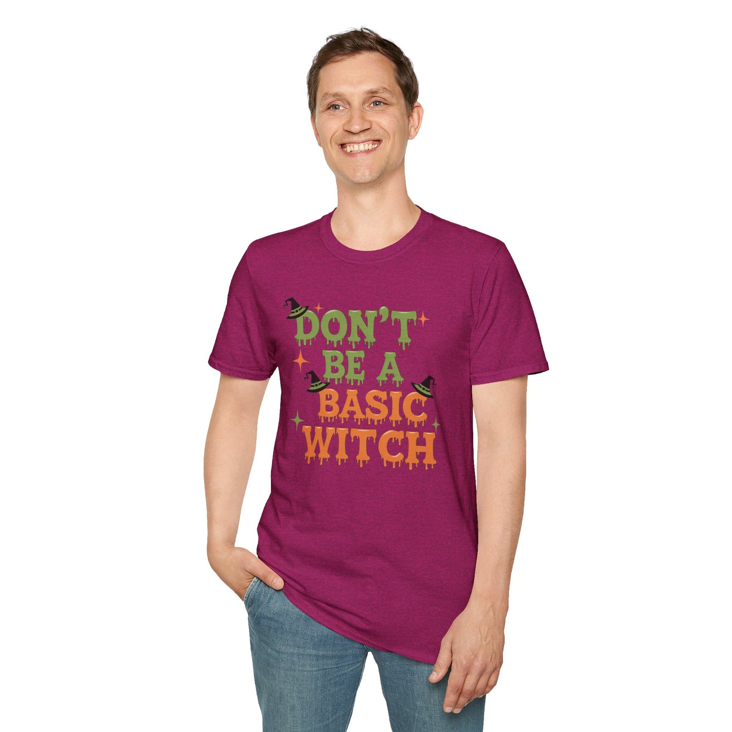 Humorous Halloween T-Shirt - Don't Be A Basic Witch, Fall Fashion, Unisex Tee, Cute Halloween Apparel, Gift for Witches