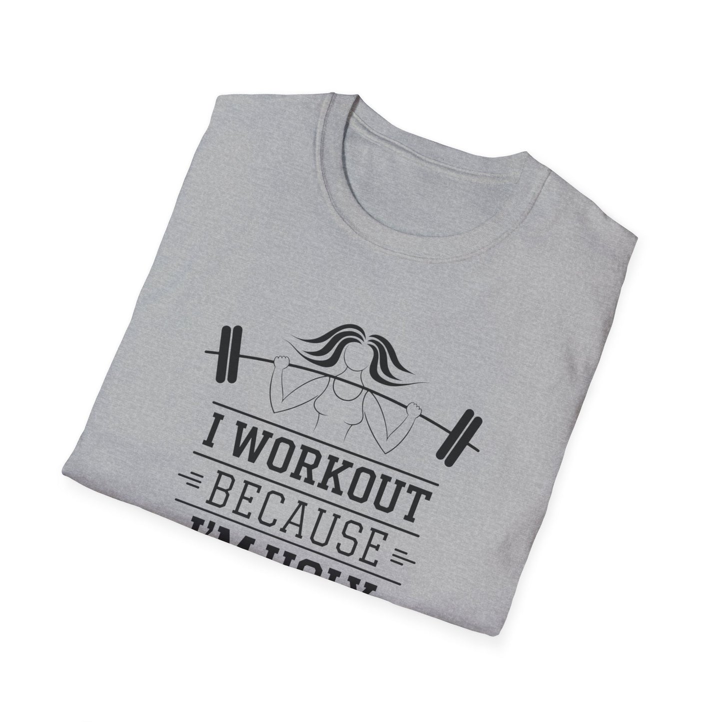 Funny Workout T-Shirt - 'I Workout Because I'm Ugly' - Unisex Softstyle Tee