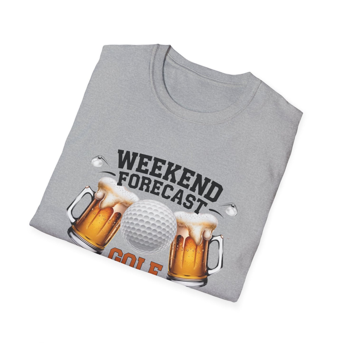 Weekend Forecast Golf Drinking T-Shirt | Unisex Softstyle Tee for Golf Lovers