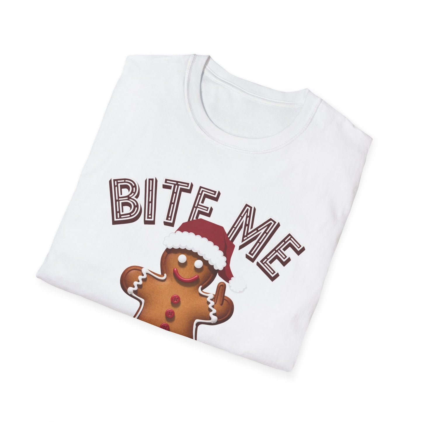 Funny Holiday T-Shirt, Christmas Tee, Gingerbread Design, Bite Me Graphic, Cute Gift for Friends, Family Christmas Party