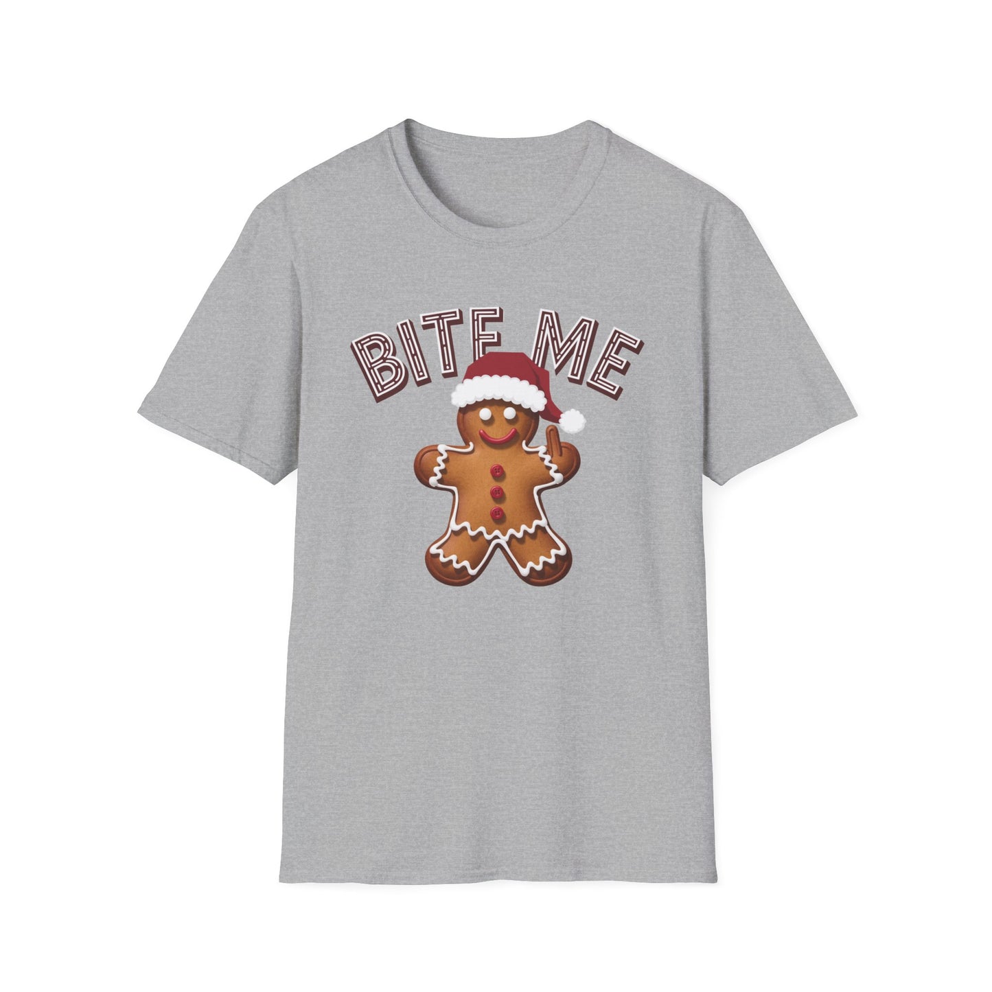 Funny Holiday T-Shirt, Christmas Tee, Gingerbread Design, Bite Me Graphic, Cute Gift for Friends, Family Christmas Party