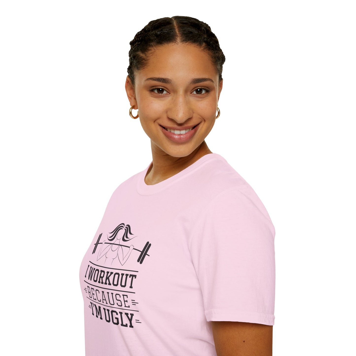 Funny Workout T-Shirt - 'I Workout Because I'm Ugly' - Unisex Softstyle Tee