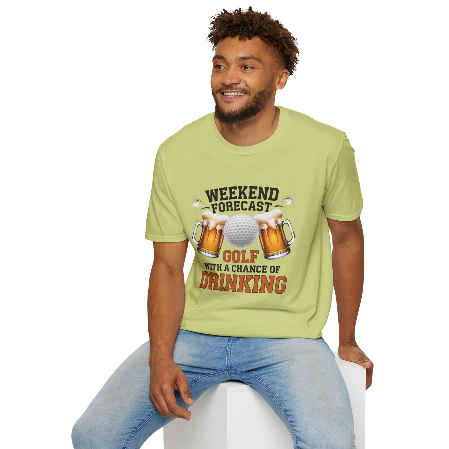 Weekend Forecast Golf Drinking T-Shirt | Unisex Softstyle Tee for Golf Lovers