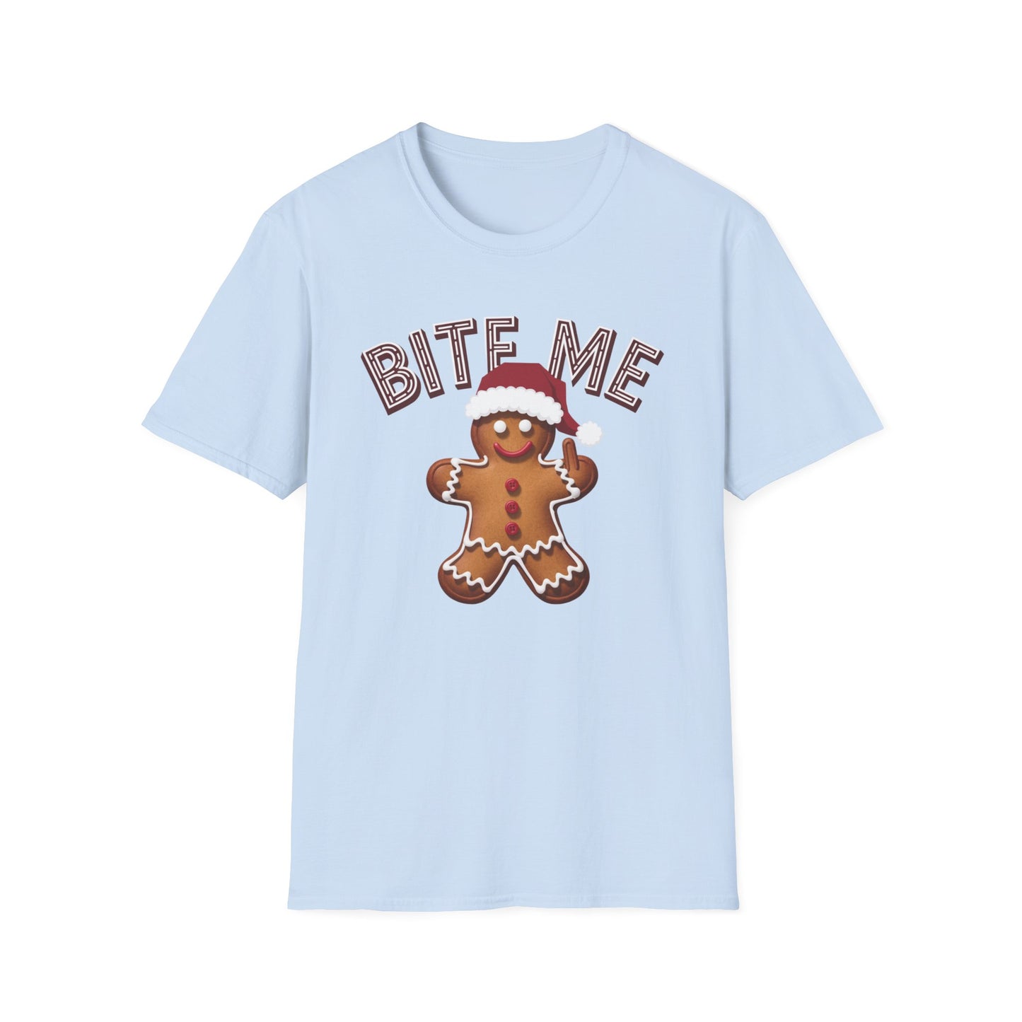 Funny Holiday T-Shirt, Christmas Tee, Gingerbread Design, Bite Me Graphic, Cute Gift for Friends, Family Christmas Party