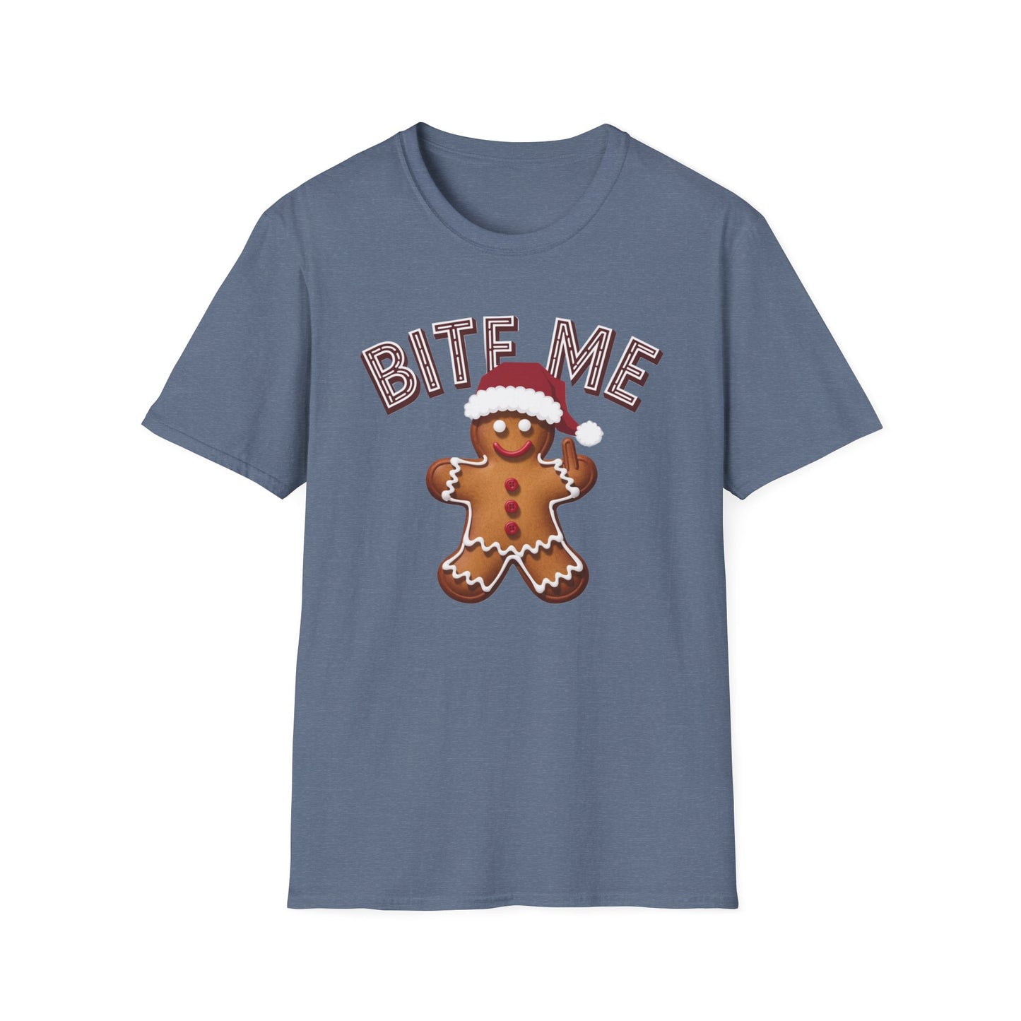 Funny Holiday T-Shirt, Christmas Tee, Gingerbread Design, Bite Me Graphic, Cute Gift for Friends, Family Christmas Party