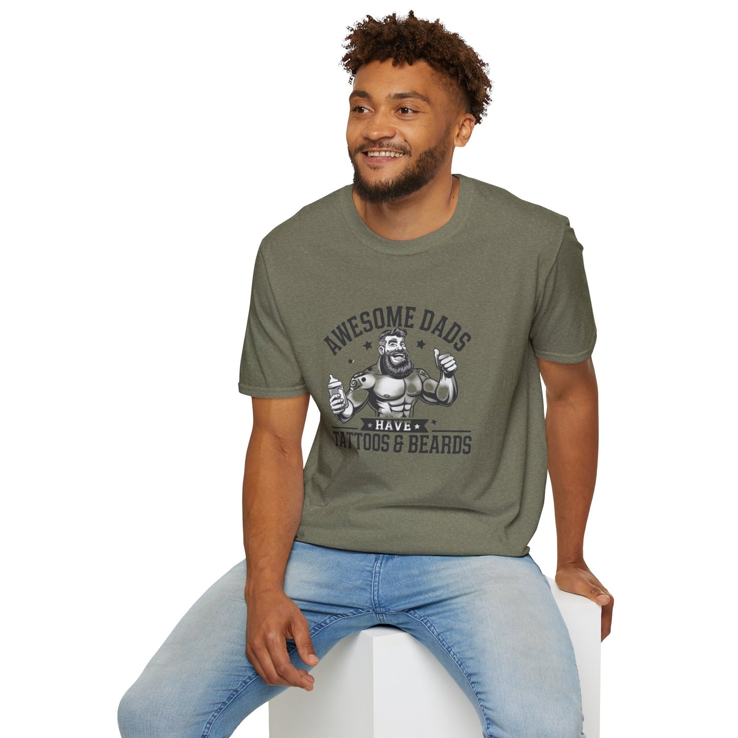 Awesome Dads Tattoo & Beard T-Shirt | Unisex Softstyle Tee Fathers Day Gift