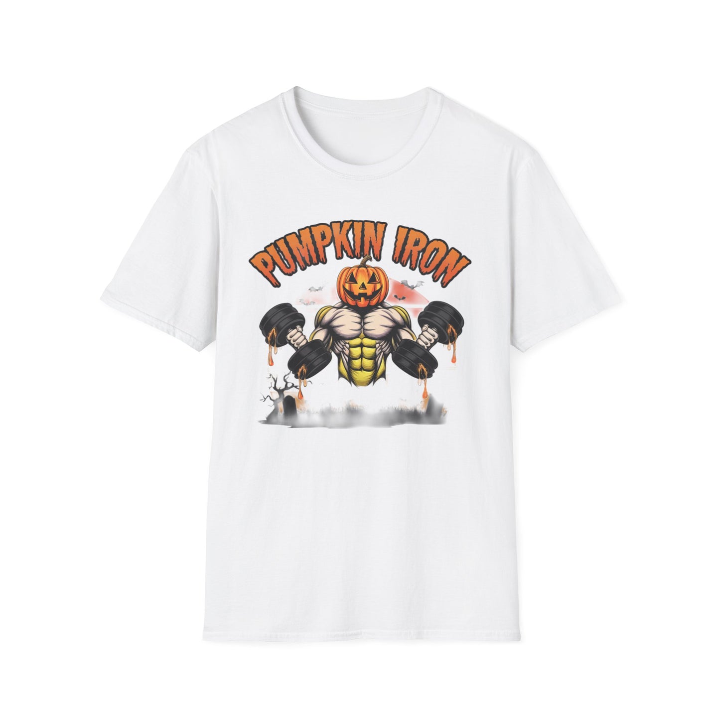 Halloween Pumpkin Iron Gym T-Shirt, Funny Fall Workout Top, Unisex Fitness Apparel, Spooky Season Gift, October Gym Shirt