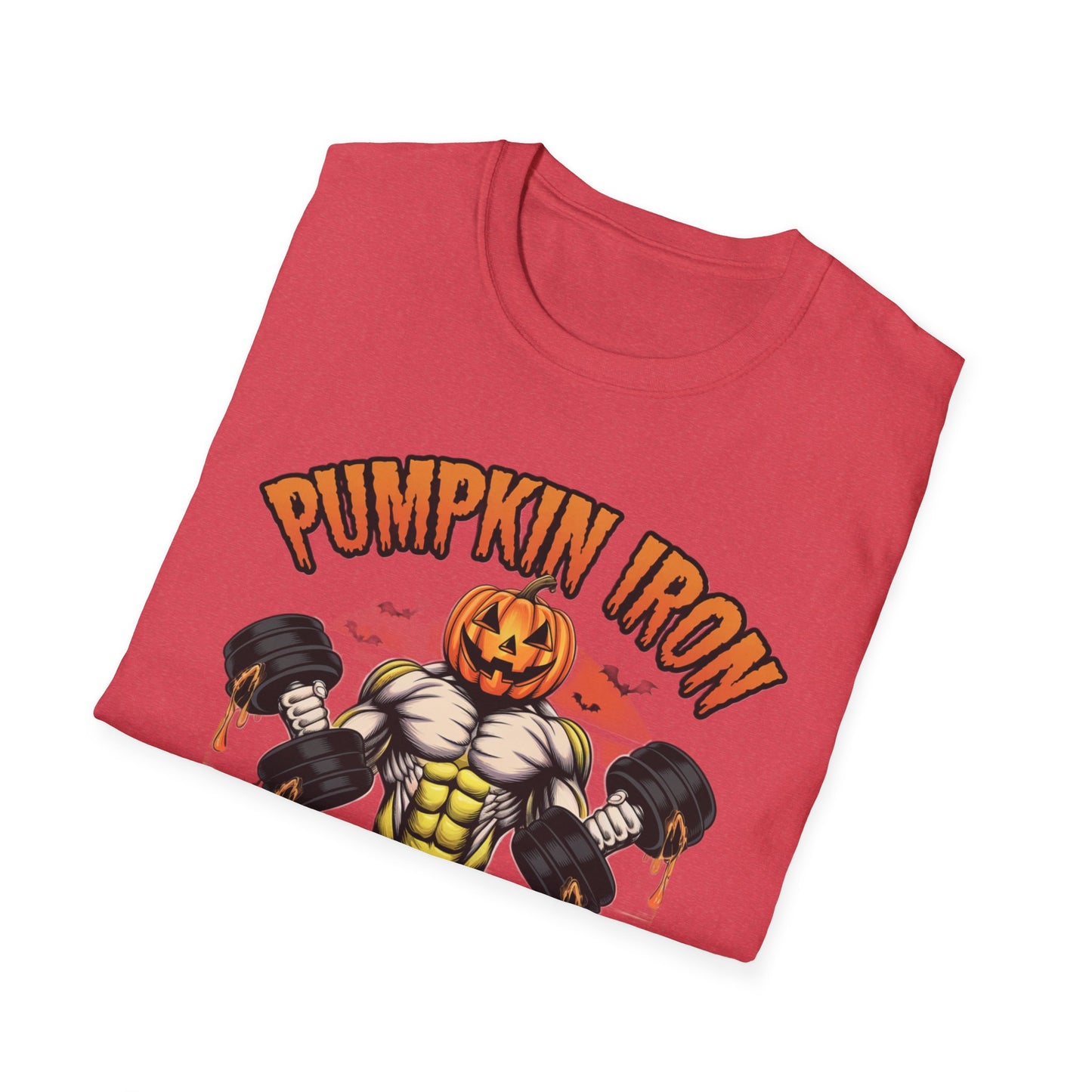 Halloween Pumpkin Iron Gym T-Shirt, Funny Fall Workout Top, Unisex Fitness Apparel, Spooky Season Gift, October Gym Shirt