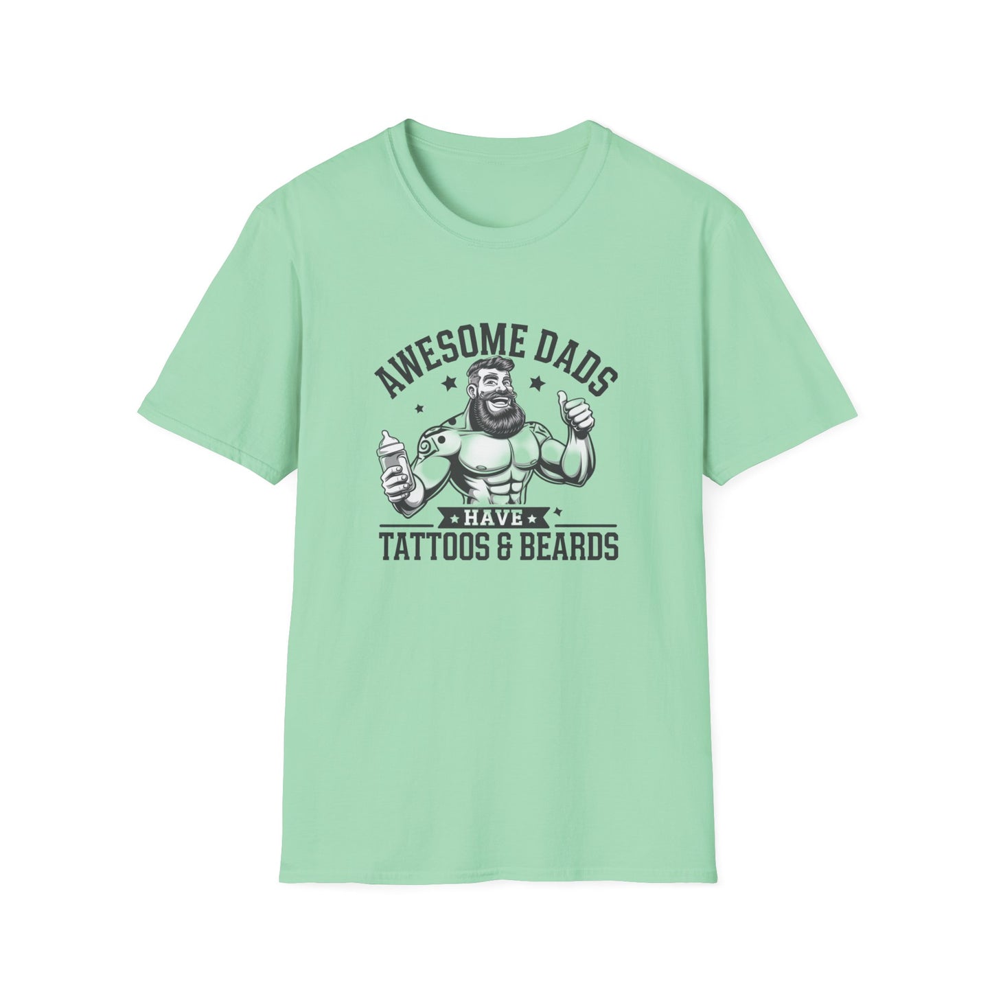 Awesome Dads Tattoo & Beard T-Shirt | Unisex Softstyle Tee Fathers Day Gift