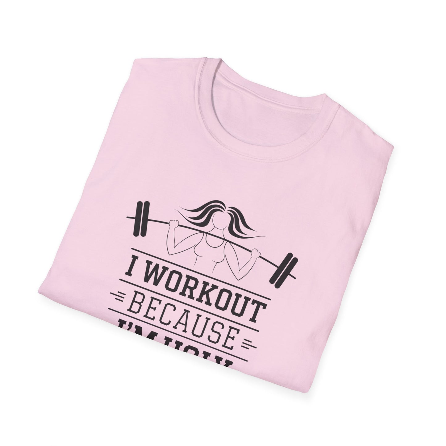 Funny Workout T-Shirt - 'I Workout Because I'm Ugly' - Unisex Softstyle Tee