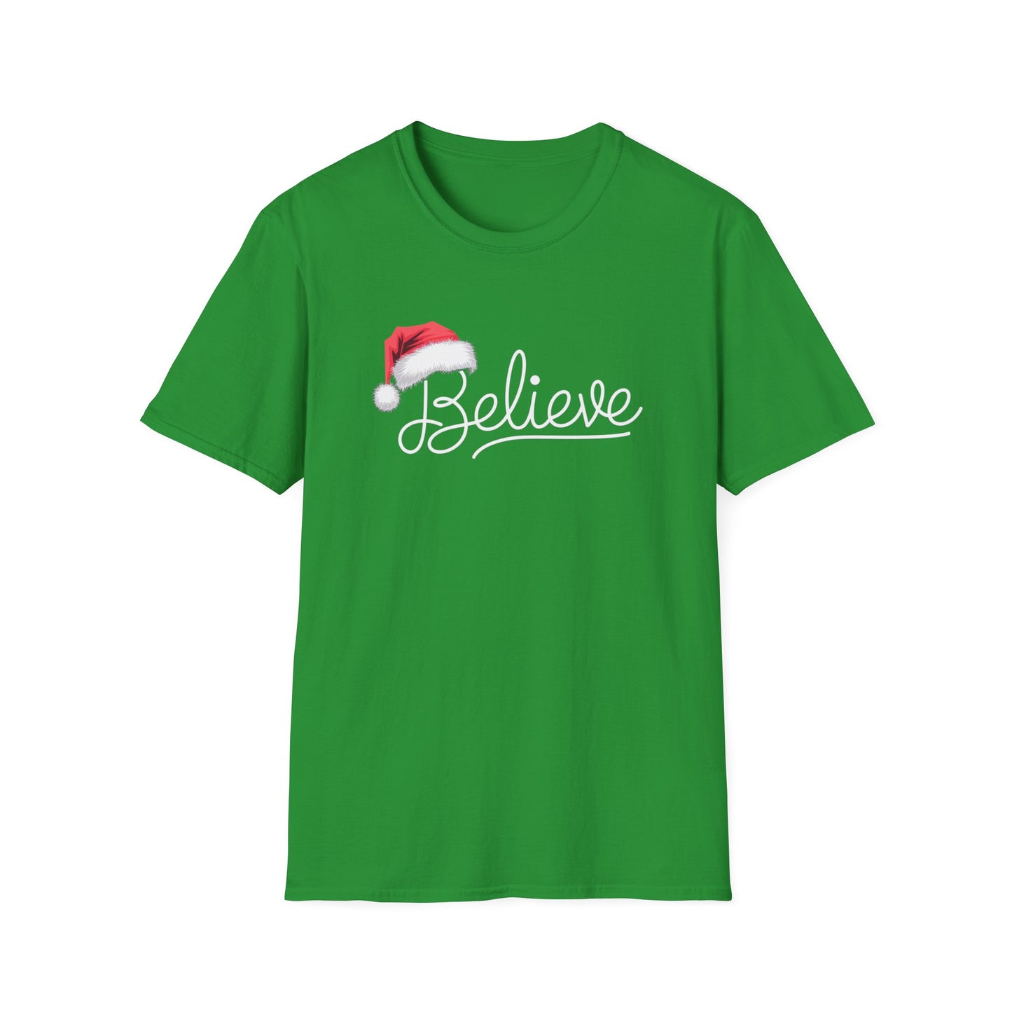 Believe Holiday T-Shirt, Unisex Christmas Tee, Santa Hat Apparel, Festive Graphic Tee, Gift for Him/Her, Holiday Celebrations