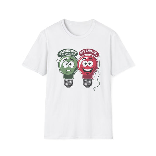 Fun Light Bulb Graphic T-Shirt, Quirky Gift for Dad, Humor Tee for Work, Perfect for Holidays, Unisex Softstyle Tee