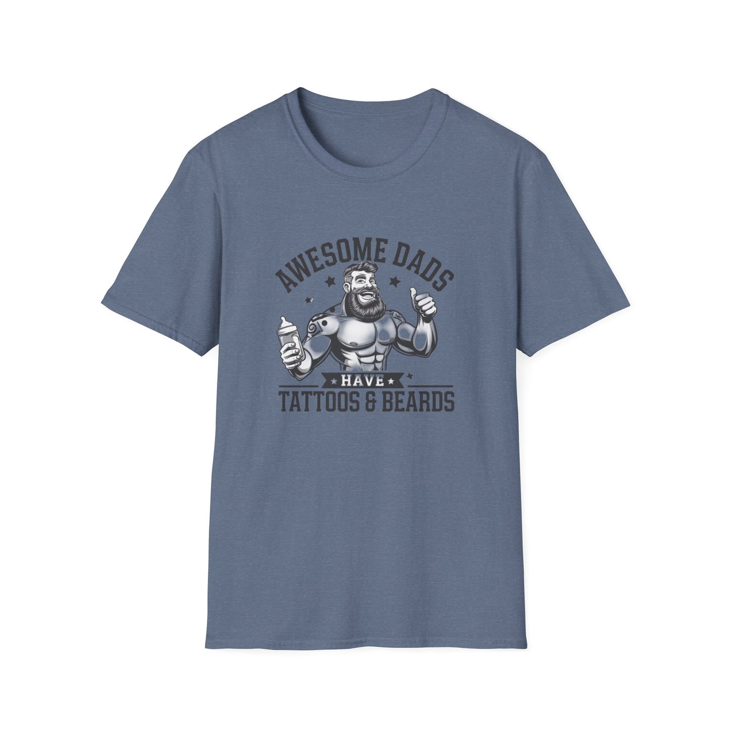 Awesome Dads Tattoo & Beard T-Shirt | Unisex Softstyle Tee Fathers Day Gift