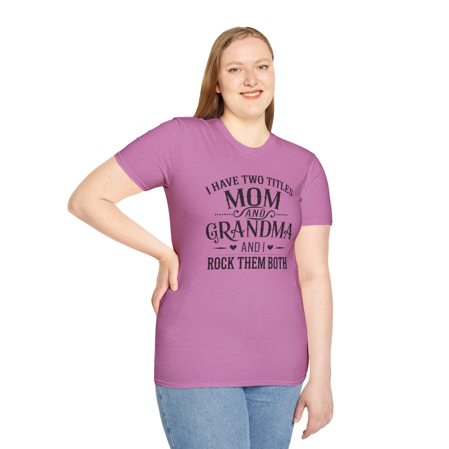 Unisex Softstyle T-Shirt with Mom and Grandma Titles Quote, Perfect Gift for Mothers Day, Grandparents Day, Family Gatherings, Daily [...]