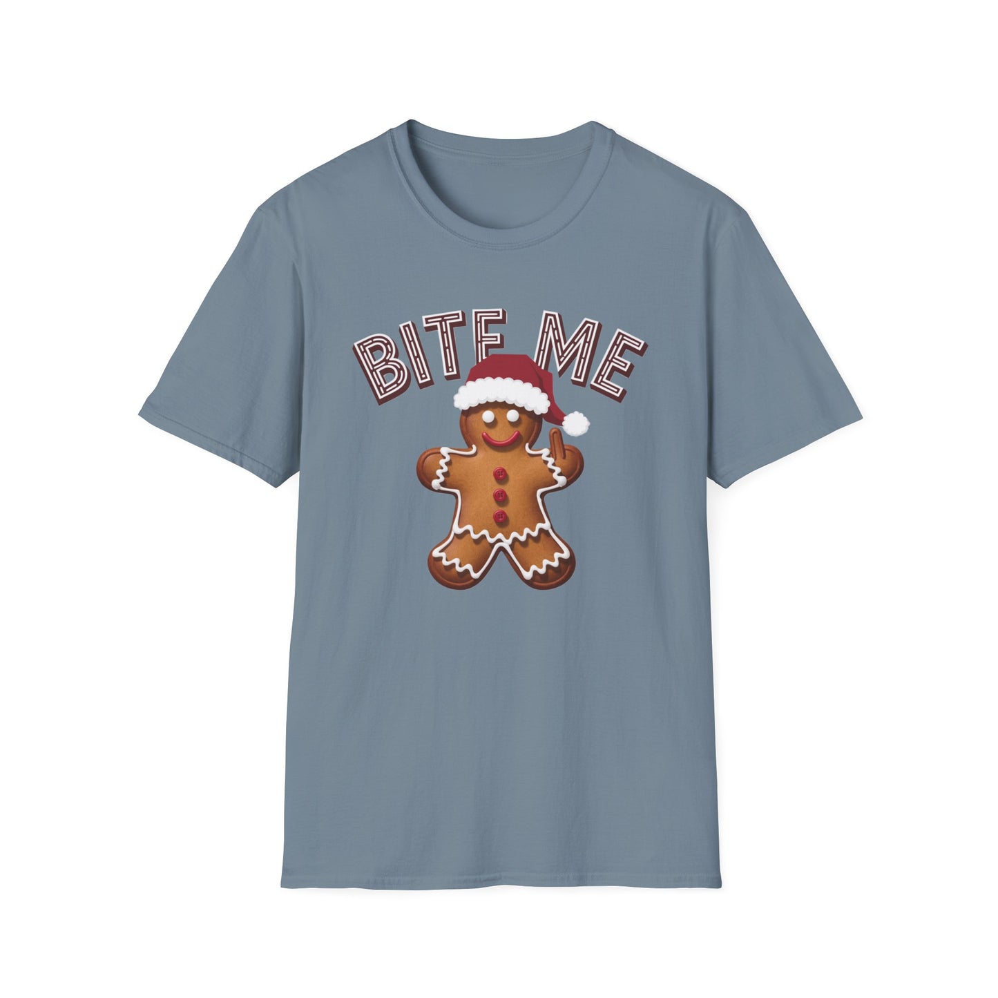 Funny Holiday T-Shirt, Christmas Tee, Gingerbread Design, Bite Me Graphic, Cute Gift for Friends, Family Christmas Party