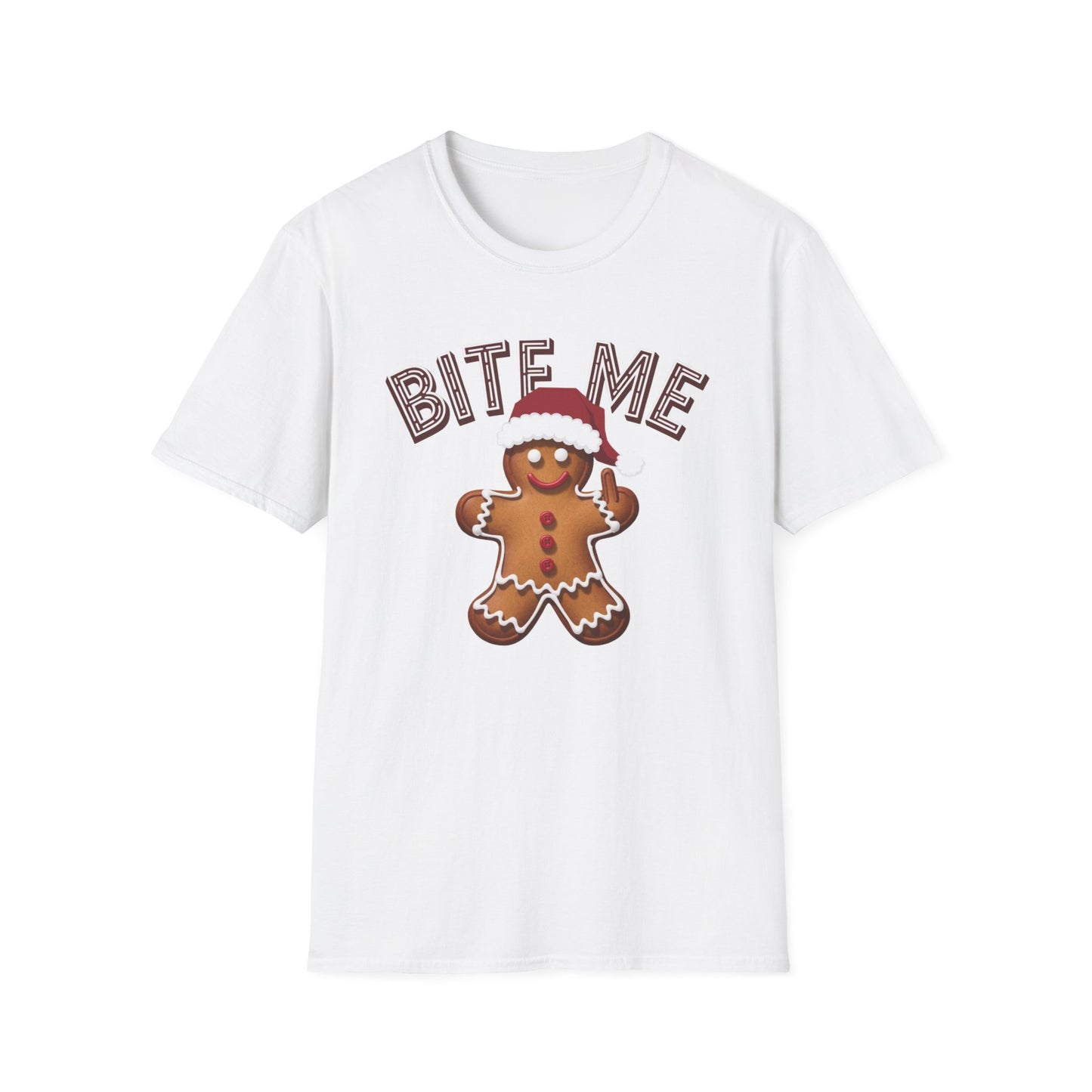 Funny Holiday T-Shirt, Christmas Tee, Gingerbread Design, Bite Me Graphic, Cute Gift for Friends, Family Christmas Party