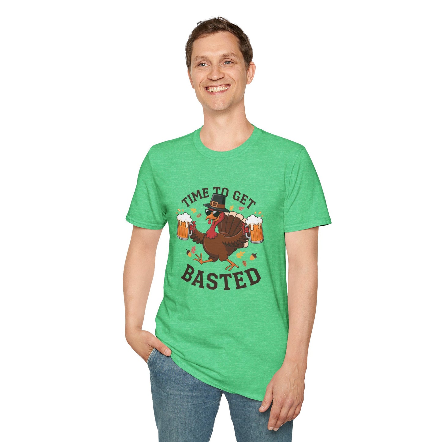 Funny Thanksgiving T-Shirt - 'Time to Get Basted' Unisex Softstyle Tee