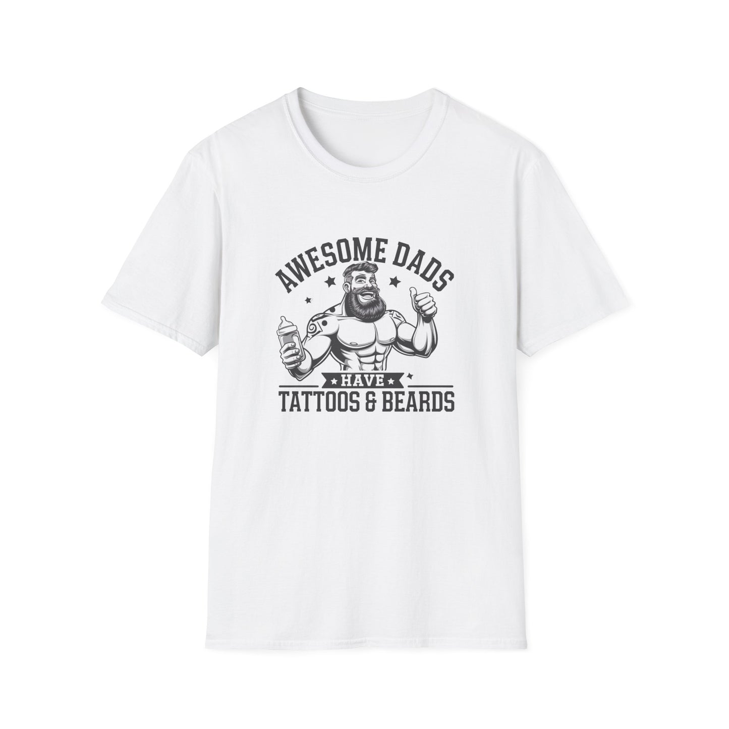 Awesome Dads Tattoo & Beard T-Shirt | Unisex Softstyle Tee Fathers Day Gift