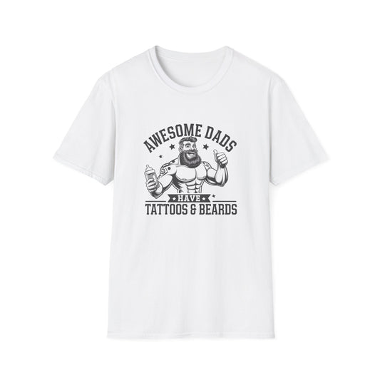 Awesome Dads Tattoo & Beard T-Shirt | Unisex Softstyle Tee Fathers Day Gift