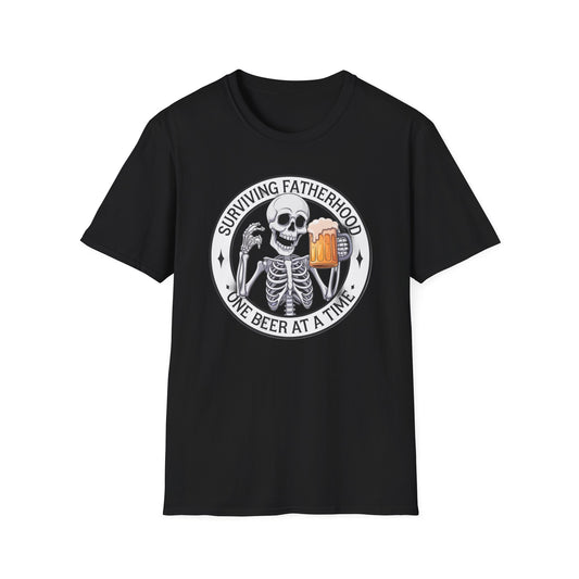 Surviving Fatherhood T-Shirt - Funny Gift for Dads, Halloween, Father's Day, Birthday, Skeleton Design