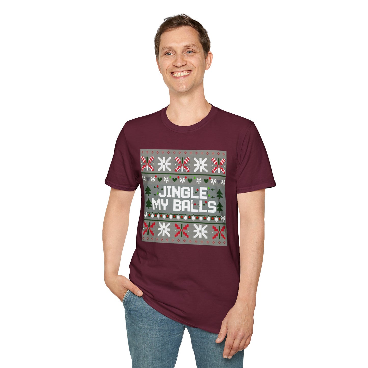 Funny Holiday T-Shirt, Jingle My Balls Tee, Christmas Apparel, Gift for Him, Funny Xmas Outfit, Unisex Softstyle Shirt